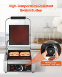 VEVOR Commercial Panini Grill, 1800W Electric Sandwich Panini Maker, Stainless Steel Sandwichs Press Grill with Handle and Temp Control, 8.8x9 in Full Grooved Enamel Plate for Hamburger Steak Bacon