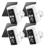 FAMVIVA 2K Security Cameras Wireless Outdoor with Solar Panels, Battery Powered Cameras for Home Security, Color Night Vision, AI Motion Detection, Spotlight & Siren Alarm, 2.4GHz, Waterproof，White-4P