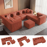 MONVANE Modular Sectional Sofa, Oversized 8 Seat Convertible U Shaped Couch with Ottoman, Comfy Chenille Cloud Couch with Deep Seat, Sectional Couches for Living Room, No Assembly Required, Rust Red