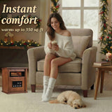 Nordic Hygge Portable Space Heater, 1500W Electric Infrared Heater for Indoor Use, Living Room, Bedroom, Office - Remote Control, 12H Timer, 3 Heat Settings, Overheat & Tip-Over Safety, Light Oak