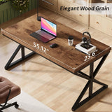 Wooden Metal Executive Pc Computer Desk Table, Wood Student Gaming Study Computer Table for Bedroom Living Room