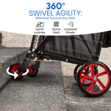 SereneLife Small Compact Folding Shopping Cart with Removable Waterproof Liner – 360° Swivel Wheels, Rust‑Proof Steel Frame (Red)