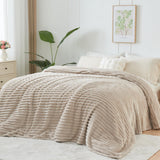 NEWCOSPLAY Super Soft Throw Blanket Linen Premium Silky Flannel Fleece 3D Ribbed Jacquard Lightweight Bed Blanket All Season Use (Linen Ribbed, Throw(50"x60"))