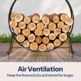VIVOHOME 32 Inches Firewood Log Rack Hoop with Cover, Heavy Duty Solid Steel Fire Wood Storage Rack and Cover Set with Zipper, Round Log Holder Ring for Indoor Outdoor Patio Deck Porch