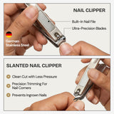 Beauty Power 9 in 1 Professional Manicure Pedicure Set - Stainless Steel Nail Clippers, Nano File, Cuticle Nipper, Scissors, Tweezers, Travel PU Leather Case for Men & Women - Gift Idea - Brown