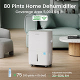 Waykar 80 Pints 2025 Energy Star Dehumidifier for Spaces up to 5,000 Sq. Ft for Basement and Home, Large Room with Drain Hose and 1.14 Gallons Water Tank