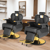 Barber Salon Hair Chair, Hydraulic Rolling 360° Swivel Barber Reclining Chairs for Barbershop, Heavy Duty Hairdresser Chair Beauty Salon Spa Shampoo Styling Equipment, Adjustable Headrest, Black&Gold