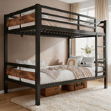nesture. Bunk Bed Full Over Full, Heavy Duty Metal Bunkbeds with Full-Length Guardrail, Space-Saving Steel Bed for Kids & Adults, No Box Spring Required, Rustic Brown