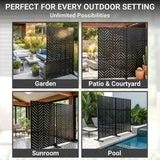 Metal Privacy Screen Outdoor – 6FT Freestanding Decorative Steel Panel with Stand, Laser-Cut Chevron Pattern Modern Privacy Divider
