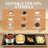 Electric Warming Tray (L 32"x12")，Food Warmers for Parties Buffet with Thermostat & Full Surface Heating, Tempered Glass Warming Mat for Food, Temperature Adjustable Gold Handles Food Warming Mat