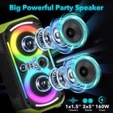 TYOTY Bluetooth Speaker 160W Loud Wireless Outdoor Portable Big Powerful Deep Bass Sound TWS Large Home Party Speakers with Subwoofer LED Lights
