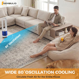 NEWBULIG 22" Bladeless Tower Fan for Bedroom, 80°Oscillating Quiet Fan, 8 Speeds, 9H Timer, Remote Control & LED Display, Portable Design, Easy to Clean for Home, Office, Blue&White