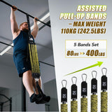 ALongSong Pull Up Assistance Bands with Foot Support Pedal - 320LBS Heavy Duty Resistance Bands Adjustable Weight/Height with 4x80Lbs Bands&Measured Strap for Strength Training Home Gym Workout-Green
