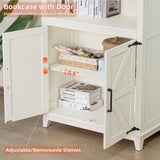 Joaxswe 5 Tier Bookshelf 70in Tall Bookcase with Barn Doors and Storage Cabinet