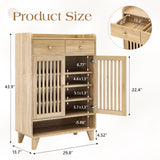 SnyFivv Shoe Cabinet, 43.9" Tall Shoe Storage Cabinet with 2 Doors & Drawer, Freestanding Shoe Organizer Cabinet with 3 Adjustable Shelves, Wooden Shoe Rack Organizer for Entryway, Hallway (Wood)