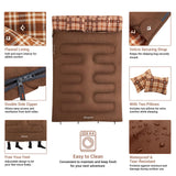 KingCamp Double Sleeping Bag for Adults, Queen Size 2 Person XXL Flannel Sleeping Bag, Waterproof Lightweight Flannel Quilt with 2 Pillows, Perfect for Couples Family Camping Hiking, Coffee