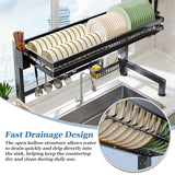 QIUHTR Space-Saving Over The Sink Dish Drying Rack for Kitchen Counter,Large Dish Racks with Cutlery Holder,for Dish,Pots,Lids, Bowls,Cups,for Kitchen Storage(21.6")