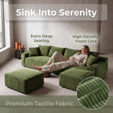 115" Boneless Couch for Living Room, U-Shaped Sectional Cloud Sofa-Green