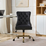 Black Velvet Vanity Chair with Wheels, Armless Home Office Desk Chairs