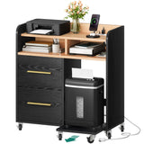 YITAHOME File Cabinet with Charging Station, Printer Table Cabinet for Home Office, Black