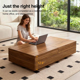 Pajiasen Mid-Century Modern Farmhouse 47.2-81.8" Expandable Coffee Table，Adjustable Center Table with Large Storage for Living Room, Walnut