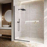 Xilewying Fixed Shower Glass Panel Semi-Framed Shower Door for Bathroom,34" W*74" L Single Shower Screen in Matte Black, 5/16"(8mm) Clear Tempered Glass with Frame Hardware Kit