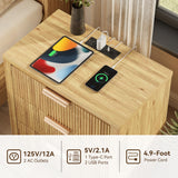 24'' Nightstands Set of 2 with Charging Station, 3 Drawers Dresser, Wood End Table with Large Storage, Modern Mid-Century Bedside Table for Bedroom, Living Room, Office, Natural Oak