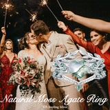 Oseew Natural Moss Agate Ring for Women 2CT Heart Cut 3 Pieces Engagement Ring Set 10K/14K/18K Solid Gold/Sterling Silve Personalized Wedding Bridal Promise Ring for Women