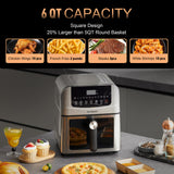 Stainless Steel Air Fryer Ceramic 12 in 1, Dual-Blazes in Steel Housing, 6QT 2-3 Servings Visible 8.27" Basket (Silver)