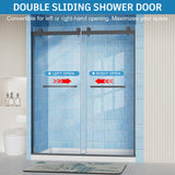 Frameless Shower Door, 56-60" W x 72" H Double Sliding Shower Doors, 1/4" (6mm) Thick Tempered Clear Glass Door with Explosion-Proof Film Nano Coating, Stainless Steel Hardware, Matte Black