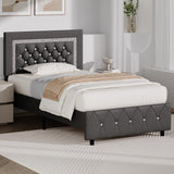 BarnFurin Twin Bed Frame with Diamond Tufted Headboard, Faux Leather Upholstered Bed with Wooden Slats Support, No Box Spring Needed, Mattress Foundation, Easy Assembly, Grey