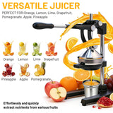 Xiwrdok Cast Iron Juicer Hand Press for Citrus Fruits,Pomegranates,Grapefruits,Heavy-Duty Cast Iron Juicer,Lemon Squeezer Manual,with Stainless Steel Cup,Easy to Use & Clean（Black）