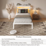 HAY.com Twin Size Bed Frame with LED Light & Charging Station, Metal Platform Bed with Storage Headboard & Under-Bed Storage, Heavy Duty Slats Support, No Box Spring Needed, Noise-Free, White