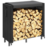 Lifewit 4 FT Firewood Rack Outdoor with Waterproof Cover, Indoor/Outdoor Wood Storage with Side Pocket, Heavy Duty Firewood Holder for Fireplace, Fire Pit, Black, 122 x 59 x 122 cm/48 x 23 x 48 inch