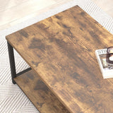 EXCEFUR Modern Coffee Table, Industrial Metal and Wood Living Room Table with Storage Shelf, Rustic Brown
