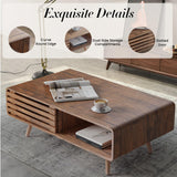 Easyego Coffee Table with Storage, Farmhouse Wood Tables for Living Room, Easy Assembly, Suitable for Various Home Styles (Walnut)