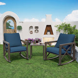 Outdoor Rocking Bistro Set, Patio Chairs Set of 2 with Coffee Table, Blue