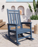 GarveeLife Poly Lumber Rocking Chair Outdoor Set of 4 with 2 Side Table - HDPE High Back Porch Rocker Chairs for Adults - All Weather Resistant Furniture for Patio - Navy Blue