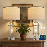 Reaketon Table Lamps for Living Room Set of 2, 22.3" Farmhouse Lamps for Nightstand, Industrial Table Lamps for Bedroom with USB Ports, Bulbs Included