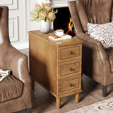 Tribesigns Solid Wood End Table Set of 2, Fully Assembled Narrow Side Table with Drawers, Pre-Assembled Nightstand Slim Bedside Table for Small Spaces, Living Room, Bedroom, Wood