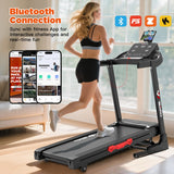 Winfita Treadmill with 12% Auto Incline, 3.5HP Folding Treadmills for Home with 300 LBS Capacity, 8MPH Speed, 17'' Wide Belt, App, 64 Programs, Heart Rate, USB Charging Port, BMI Detector