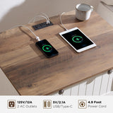 T4TREAM 30" Farmhouse Nightstand Set of 2 with Charging Station, Large End Table with 2 Big Drawers, Wooden Side Table Bedside for Bedroom, Living Room, Antique White
