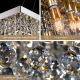 7PM Rectangle K9 Crystal Chandelier Modern Rectangular Pendant Light Fixture for Dining Room Kitchen Island Chrome L47 x W10 x H10