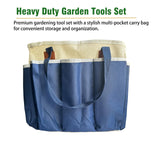 Garden Tool Set, 9-Piece Heavy-Duty Gardening Tool Set with Stylish Tool Bag, Multiple Storage Pockets