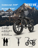 OUXI V8 Electric Bike for Adults, 20" Electric Dirt Bike with NFC Unlock