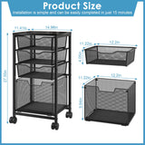 Sbanmao 4 Drawers Rolling File Cart, Under Desk Mobile Filing Cabinet with Wheels, File Cabinets, Black