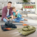 JECAURS RC Battle Tank Set 1/28 Scale Remote Control Tank with Infrared Shoot, Sounds, Lights, M1A2 Abrams & WW2 German Tiger Army Tanks Military Toy for Kids Aged 6 to 12