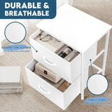 LOFTEY White Nightstand, Bedside Table with 2 Fabric Drawers, Small Kids Night Stand for Bedroom, Bed Side Table with Storage, 15.7" L x 11.8" W x 21" H