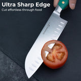 linoroso Santoku Knife 7 inch Meat Kitchen Chef Knife with Premium Gift Box, Vegetables Knives High Carbon Stainless Steel Sharp Knife with Ergonomic Green Handle, Christmas Gifts for Women and Men