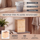 Varnuix Bamboo Trash Can with Bin Liner Built-in Frame and Premium Lid - Wooden Bathroom Trash can, Bamboo Wastebasket for Bathroom, Bedroom, Living Room, Kitchen or Office